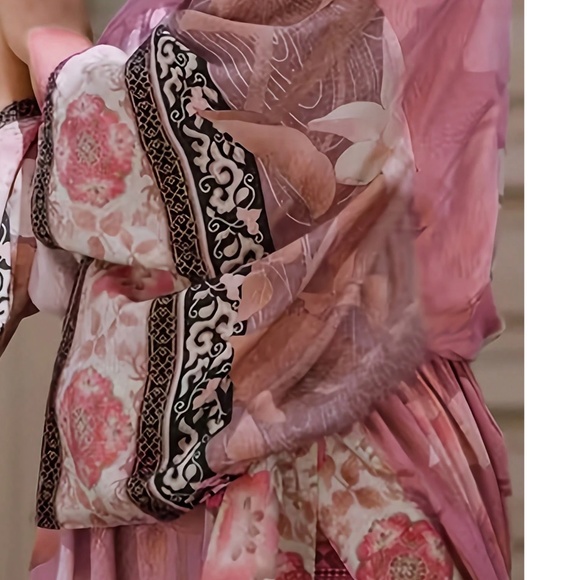 Boho Pink Floral Flamingo Print 3/4 Sleeve Belted Kimono Cover up - Picture 4 of 5